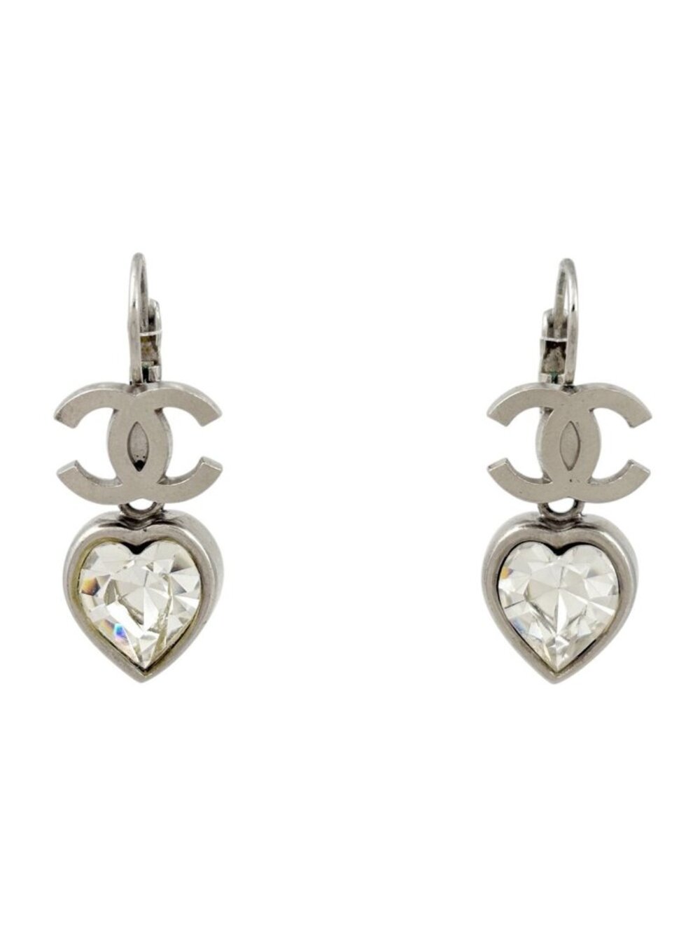 Chanel CC Logo Earrings Heart Swing Silver Plated